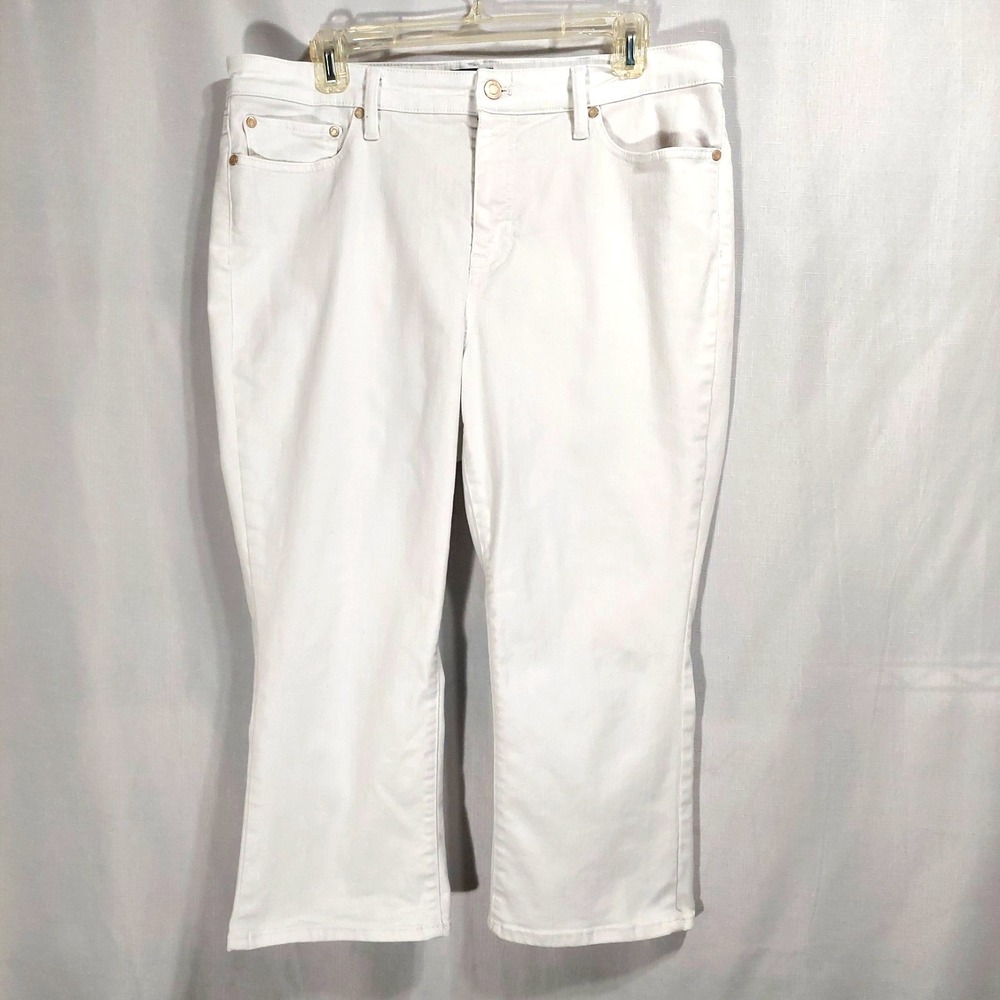 Talbots Womens 14P Stretch Crop Flare Jeans White 5 Pockets Zipper Button‎